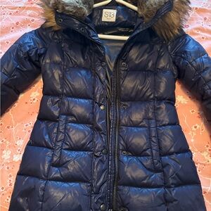S13 Blue Puffer Coat with Fur Hood